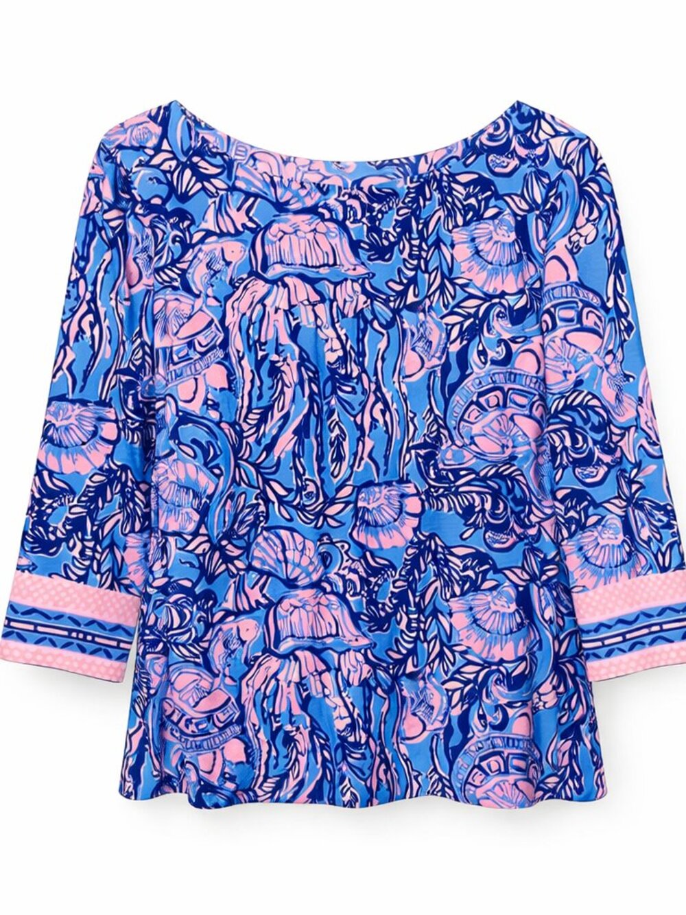 Lilly Pulitzer Blue Pink Marine Life Print Tunic Top Coastal Resort Chic Small